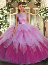 Admirable Scoop Sleeveless Backless 15th Birthday Dress Multi-color Organza