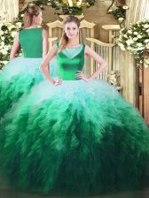  Scoop Sleeveless Quinceanera Dresses Floor Length Beading and Ruffles Multi-color Tulle