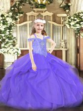  Sleeveless Floor Length Beading and Ruffles Lace Up Little Girl Pageant Gowns with Lavender