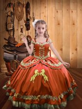  Beading and Embroidery Pageant Gowns For Girls Rust Red Lace Up Sleeveless Floor Length