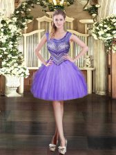 Custom Fit Lavender Zipper Evening Dress Beading and Ruffles Sleeveless Mini Length