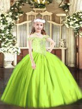 Lovely Sleeveless Floor Length Beading Lace Up Kids Formal Wear with Yellow Green