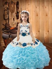  Ball Gowns Evening Gowns Baby Blue Straps Fabric With Rolling Flowers Sleeveless Floor Length Lace Up