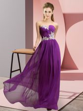Beauteous Empire Prom Party Dress Purple Sweetheart Chiffon Sleeveless Floor Length Lace Up