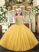  Gold Straps Lace Up Beading Little Girl Pageant Dress Sleeveless