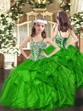Enchanting Green Sleeveless Floor Length Appliques and Ruffles Lace Up Pageant Gowns For Girls
