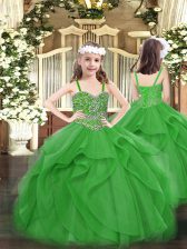 Superior Floor Length Green Pageant Dress for Womens Straps Sleeveless Lace Up