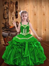 Charming Green Sleeveless Floor Length Embroidery and Ruffles Lace Up Evening Gowns