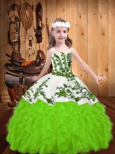  Sleeveless Floor Length Embroidery and Ruffles Lace Up Pageant Gowns For Girls