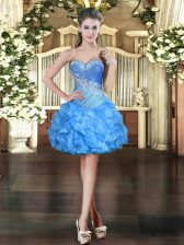 Beauteous Sweetheart Sleeveless Lace Up Dress for Prom Baby Blue Organza