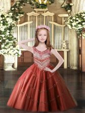  Wine Red Sleeveless Floor Length Beading Lace Up Winning Pageant Gowns