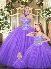 Modest Floor Length Lace Up Quinceanera Gown Eggplant Purple for Military Ball and Sweet 16 and Quinceanera with Beading
