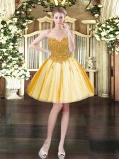  Mini Length Lace Up Prom Dress Gold for Prom and Party with Beading