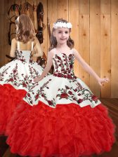 High Quality Sleeveless Embroidery and Ruffles Lace Up Girls Pageant Dresses