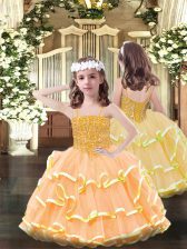 Best Ball Gowns Little Girls Pageant Dress Wholesale Orange Spaghetti Straps Organza Sleeveless Floor Length Lace Up
