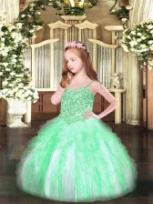 Cheap Apple Green Spaghetti Straps Neckline Appliques and Ruffles Child Pageant Dress Sleeveless Lace Up