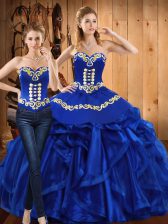  Two Pieces Quinceanera Gown Royal Blue Sweetheart Organza Sleeveless Floor Length Lace Up