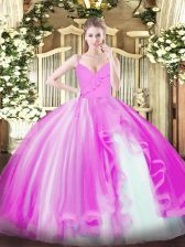  Fuchsia Tulle Zipper Spaghetti Straps Sleeveless Floor Length Ball Gown Prom Dress Ruffles