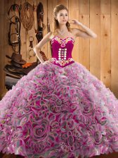Elegant Multi-color Sweetheart Lace Up Embroidery 15 Quinceanera Dress Sweep Train Sleeveless
