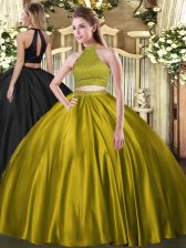 Best Floor Length Yellow Green Quinceanera Dresses Halter Top Sleeveless Backless