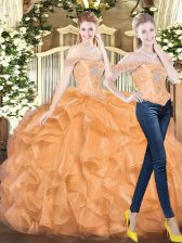  Orange Red Off The Shoulder Neckline Beading and Ruffles Quinceanera Dresses Sleeveless Lace Up