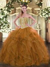 Beautiful Ball Gowns Ball Gown Prom Dress Brown Sweetheart Tulle Sleeveless Floor Length Lace Up