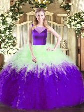 Edgy Floor Length Multi-color Quince Ball Gowns Tulle Sleeveless Beading and Ruffles