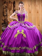 Deluxe Sleeveless Floor Length Beading and Embroidery Lace Up 15th Birthday Dress with Eggplant Purple