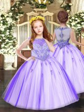  Sleeveless Floor Length Beading and Appliques Zipper Little Girl Pageant Gowns with Lavender
