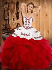 Pretty Ball Gowns Ball Gown Prom Dress White And Red Strapless Satin and Organza Sleeveless Floor Length Lace Up