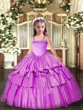  Organza Sleeveless Floor Length Little Girl Pageant Gowns and Appliques and Ruffled Layers