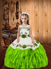 New Style Organza Lace Up Girls Pageant Dresses Sleeveless Floor Length Embroidery and Ruffles