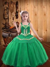 Attractive Turquoise Mermaid Organza Straps Sleeveless Embroidery and Ruffles Floor Length Lace Up Pageant Dress Toddler