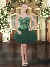  Mini Length Ball Gowns Sleeveless Dark Green Prom Gown Lace Up