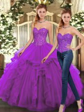 Dazzling Purple Sweetheart Lace Up Beading and Ruffles Quinceanera Dresses Sleeveless