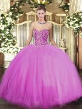 Designer Sweetheart Sleeveless Vestidos de Quinceanera Floor Length Beading Lilac Tulle