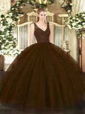 Smart Tulle and Sequined Sleeveless Floor Length Quince Ball Gowns and Beading