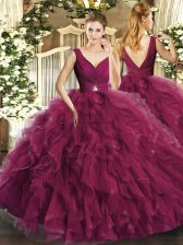 Extravagant Fuchsia Sleeveless Beading and Ruffles Floor Length Quinceanera Gowns
