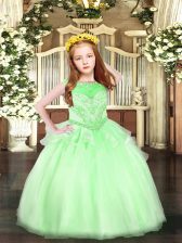 Cheap Apple Green Organza Zipper Pageant Dress Sleeveless Floor Length Beading