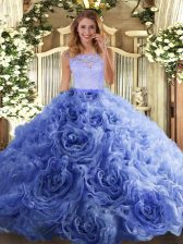 Unique Beading and Lace 15 Quinceanera Dress Blue Zipper Sleeveless Floor Length