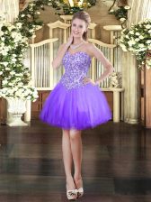 Luxurious Sweetheart Sleeveless Homecoming Dress Mini Length Appliques Lavender Tulle