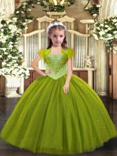  Floor Length Lace Up Little Girls Pageant Dress Wholesale Olive Green for Sweet 16 and Quinceanera with Beading