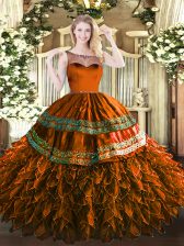 Dazzling Ball Gowns 15 Quinceanera Dress Rust Red Scoop Organza and Taffeta Sleeveless Floor Length Zipper
