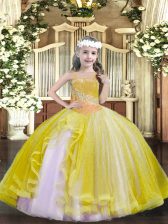 Cheap Sleeveless Lace Up Floor Length Beading Girls Pageant Dresses