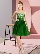Affordable Dark Green Zipper Prom Party Dress Lace Sleeveless Mini Length