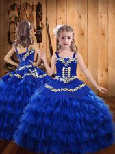 Nice Floor Length Ball Gowns Sleeveless Royal Blue Little Girls Pageant Dress Wholesale Lace Up