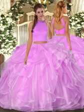 Pretty Floor Length Lilac Ball Gown Prom Dress Halter Top Sleeveless Backless