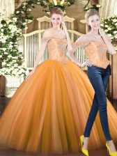 Exquisite Orange Red Lace Up Quinceanera Gowns Beading Sleeveless Floor Length