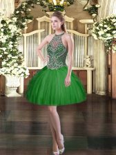 Flare Mini Length Ball Gowns Sleeveless Dark Green Dress for Prom Lace Up