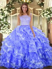  Scoop Sleeveless Clasp Handle 15th Birthday Dress Blue Organza